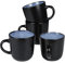 Greentainer Ocean Blue Mug Set of 4 - Handmade Stoneware Coffee Cups with Big Handle - Modern, Boho, Unique Style for Any Kitchen. Microwave & Dishwasher Safe,16oz