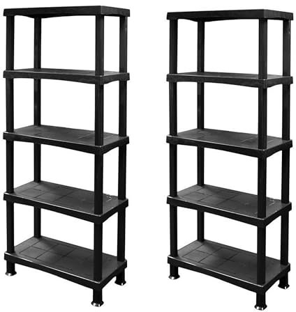 SIDSONS 5 Tier Plastic Shelving Unit Storage Racking Shelves Shelf Rack For Home Garage Shed Warehouse Utility Room Fit Assembly No Tools Required Assembled Size H 175 x W 80 x D 40cm (5 Tier, Pack 2)