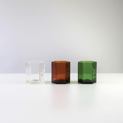 BU Products 3 vasi esagonali in vetro colorato riciclato, vaso per piante sostenibile, portaspazzole moderno, vaso piccolo da scrivania, vaso esagonale per piante grasse, vaso geometrico