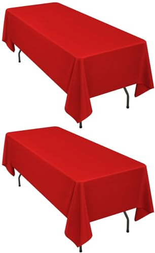 2er-Pack rot Tischdecken, 153 x 260 cm, Tischdecken aus Polyestergewebe, rechteckig für 1,8 m große Tische, rote Tischdecken, Tischdecken für Hochzeit, Geburtstag, Party, Bankett-Tischdekoration