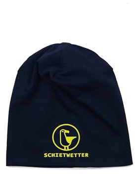 SCHIETWETTER Accessoire Kinder Mütze, Leichte Beanie, Übergangsmütze, dünne Kopfbedeckung, Logo-Print, stretch, warm, einfarbig navy-gelb 52