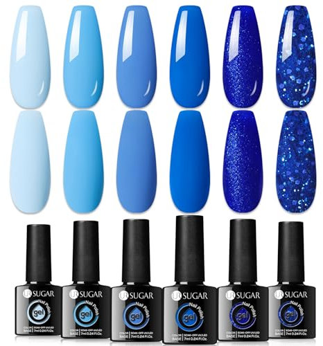 UR SUGAR UV Nagellack Blau Glitzer, Gel Nagellack Blau Gel für Gelnägel U V Gels Nagellacks DIY Nail Art Kit für Anfänger Maniküre