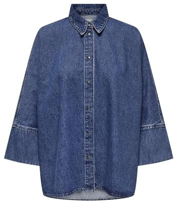 ONLY Onlgrace 3/4 Dnm Shirt CRO Noos Camisa Vaquera, Medio De Mezclilla Azul, M Mujeres