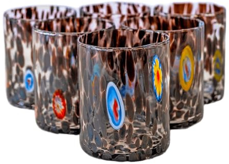 MurArt Vasos de Murano, juego de 6 vasos de 300 ml, colección Tower, de vidrio soplado a mano de elaboración artesanal Made in Italy