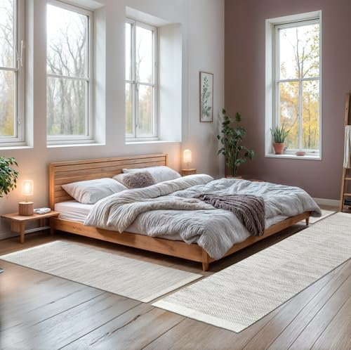 MY-RUG Bettumrandung Wolle Schlafzimmer 3teilig Teppich - 2mal 140x70 und 1mal 300x80cm - Bettvorleger rutschfest Läufer Deko