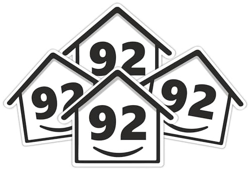 4 x Bin Numbers for Wheelie Bins, 1-99, 15cm ‘Happy House’ Design Dustbin Stickers, Easy Application Stick On Number Stickers - Weatherproof Self Adhesive Vinyl, Black (92)