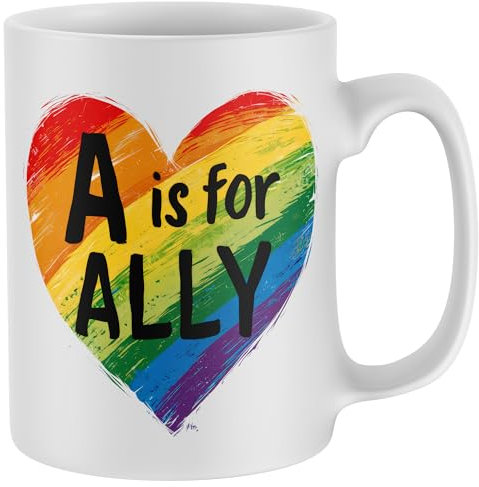 Purple Print House A is for Ally Unisex Mug Men Women Rainbow Heart Tea Coffee Cup LGBTQIA+ Pride Supporter