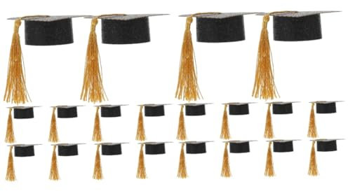 TOGEVAL 20 Piezas Doctor Hat Cup Set Covere Mini Gorras De Graduación Decoraciones Mini Gorras De Graduación con Borlas Mini Sombreros De Graduación Cubierta De Copa De Graduación Taza De