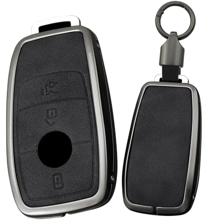 TECART Smart Autoschlüssel Hülle Schlüsselhülle Passt für Mercedes Benz Klasse A B S GLC GLE W222 C217 A217 A238 W463 S205 C205 Schlüsselschutz Schlüsseltasche Leder Schlüsselbox 3 Tasten Schwarz