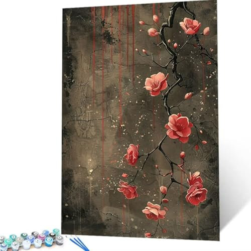 Malen Nach Zahlen Erwachsene Blume, DIY Malen Nach Zahlen Rose für Anfänger und Kinder, Bastelset Erwachsene mit Leinwand 3-Pinseln Acrylpigment für Deko Wohnzimmer Geschenk, Ohne Rahmen 70x95cm j-G
