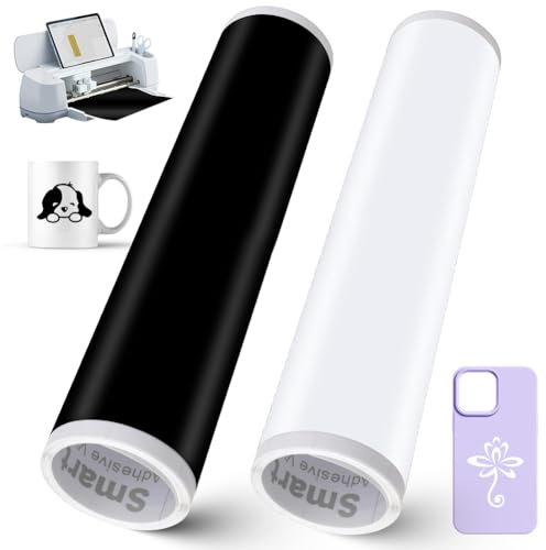 Smart Vinyl Permanent 33 cm x 200 cm, 2 rotoli di vinile adesivo permanente per Cricut Explore 3/Maker 3, rotolo di vinile autoadesivo, adatto per decorare tazze (nero + bianco)