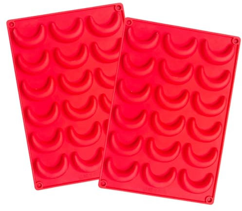 Rixotix Vanillekipferl Backform Silikon 2 Stück Vanillekipferl Form Silikonform Vanillekipferl Backblech Kipferl Backform Kuchenformen für Schokolade Cake Keks Eiswürfel Pralinen(COLOR:Rot)