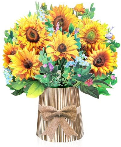 Sonnenblume Big Pop Up Karten, 33 cm Papier Blumenstrauß Grußkarten mit leerer Notizkarte und Umschlag, zur Feier von Liebe, Feiertag, Geburtstag, Jubiläen, Valentinstag, Muttertag, Hochzeit, Urlaubs