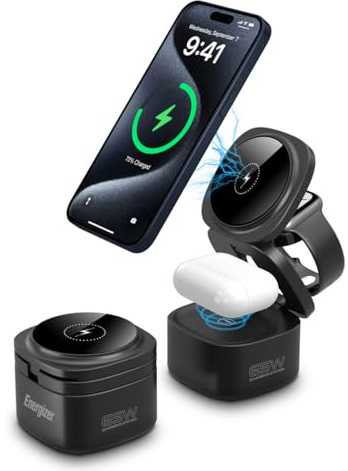 Faltbare Apple Ladestation 65W GaN USB C PD QC Schnellladegerät Stand Dock für mehrere Geräte 6 in 1 Magnetisches kabelloses Ladegerät für iPhone 15 14 13 12 Pro Max Apple Watch iWatch AirPods MacBook