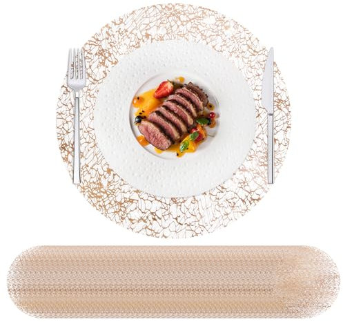 Hysenm Set di 50 tovagliette usa e getta color champagne, centrini rotondi da 33 cm, ultra sottili, linee disordinate, tovagliette usa e getta per decorazione della casa, tavolo da pranzo, matrimoni