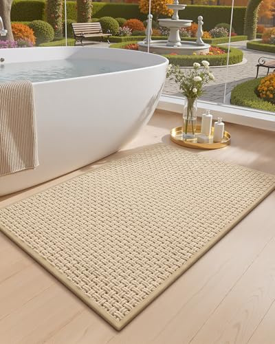 COLOR&GEOMETRY Badteppiche rutschfest Waschbar, 40x60cm Chenille Absorbierende Badvorleger Badezimmerteppich Schnelltrocknend, Geschmeidigkeit, Khaki