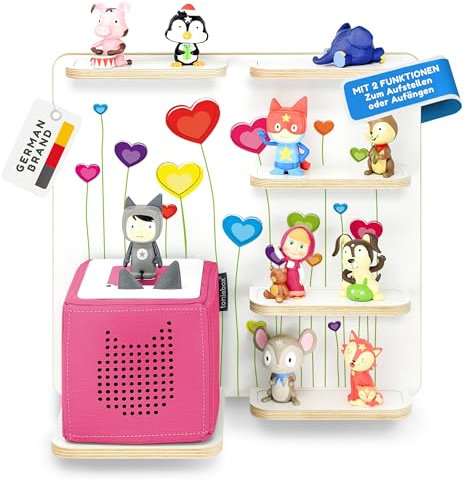 stadtecken Holzregal für Musikbox – Passend für Toniebox & ca. 30 Tonies | Perfekte Aufbewahrung fürs Kinderzimmer | Zum Aufhängen | Erweiterbar (Luftballons)