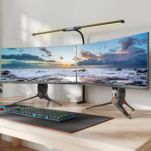 HOMCOM LED Desk Lamp with Clamp, Double Head Table Lamp with 3 Colour Modes & 10 Brightness Levels, Flexible Gooseneck Reading Desk Light with Timer and Memory Function for Study, Office, Work, Black