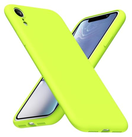 LoeoeL for iPhone XR Phone Case Silicone, Fluorescent Neon Lime Green Bright Color Matte TPU, Minimalist Ultra Thin Slim Soft Rubber Gel Girly Cute Case for Women Men, Camera Cover Protection