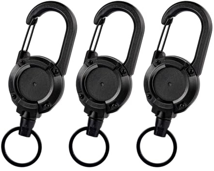 Retractable Keychain, Heavy Duty Badge Holder, with 23.6'' Steel Cord, Retractable Badge Reel, Key Ring Outdoor (3 Black)