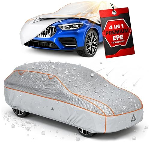 WALSER Premium Hagel- & Hitzeschutz Abdeckplane Auto, Auto Hagelschutzplane EPE Sun Protect - reduziert Hitze im Innenraum, 100% wasserdichte Autogarage Abdeckung, Ganz-Jahres-Abdeckplane Größe 4