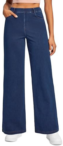 Ewedoos Wide Leg Jeans for Women Stretchy Sweatpant Jeans Women Pull On High Waisted Straight Womens Jeans Baggy Denim Pants Dark Blue
