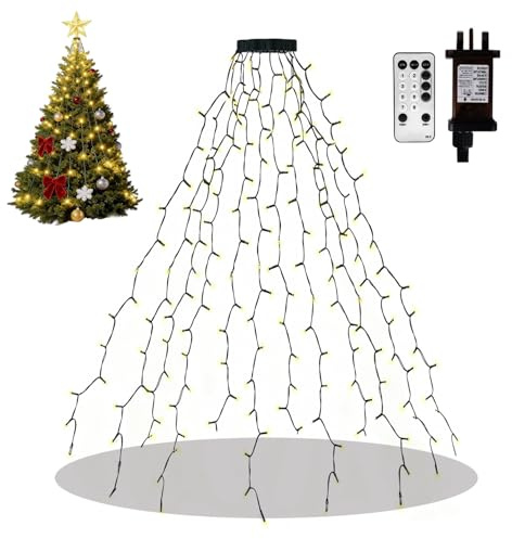 Opard Christmas Tree Lights Indoor Warm White, 360 LEDs, 12 Strands × 3m Waterfall Fairy Lights, Plug-in, 8 Modes, Remote Control with Timer, Waterproof, 3-Minute Setup for Indoor & Outdoor Decoration