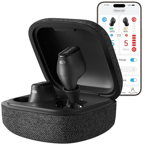 Cearvol Wave Lite Smart Hearing Amplifier for Adults with Bluetooth App Control AI Noise Reduction AUX-in OVR Rechargeable Noise Reduction, Midnight
