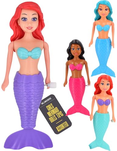 Electoys Wind Up Mermaid Princess Toy Doll for Children Colourful Collectible Bath Play Figure Moving Tail Mechanism Water Friendly Red Black Turquoise Hair Purple Pink Blue Tail