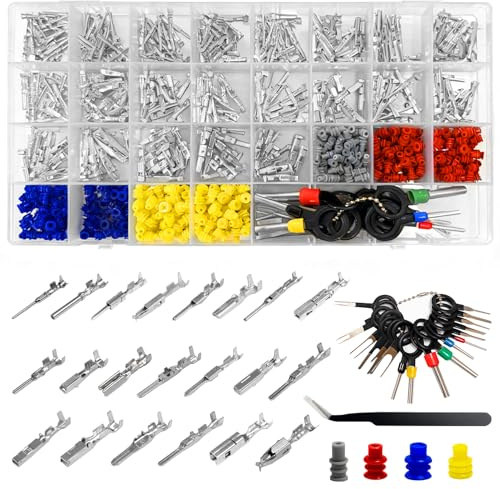 KELAV Kfz Stecker Pins Elektrik Set, 813 Stück Kfz Stecker Pin Zubehör 1/1.5/1.8/2.2/2.8/3.5mm, Drahtdichtungen Entfernen Werkzeugsatz, Steckverbinder Pins Kit für Autos Boote Motorräder