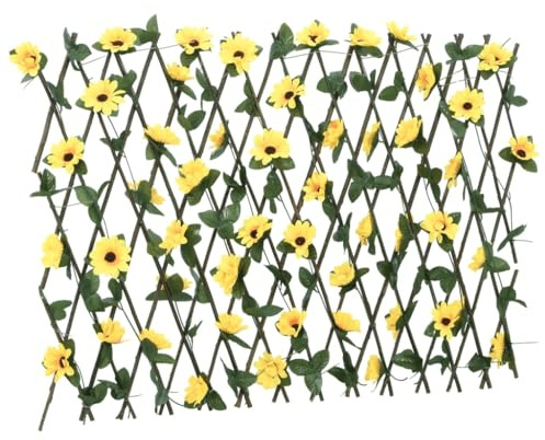 Enrejado con hiedra artificial, ampliable, amarillo, 180 x 60 cm, protección visual, pared de jardín, construcción de madera robusta, fácil de limpiar, PVC, valla para exteriores