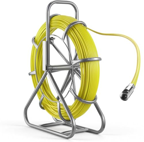 VEVOR Aiguille Électricien avec Support 100 m Tire Fils Électrique Fibre Verre 6,3 mm Aiguille de Tirage Câble Électrique pour Murs Conduits Électriques, avec Graduation, Verrouillage, Non Conducteur