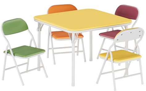 AffinityFurn Mesa infantil plegable con 4 sillas, conjunto de mesa y silla infantil para jardín de niños, mesa de actividades para comedor, guardería, aula, colorido
