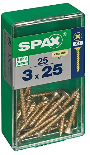 Box of 25 Spax Cab Wooden Screw Flat Yellox 3 x 25 mm Spax