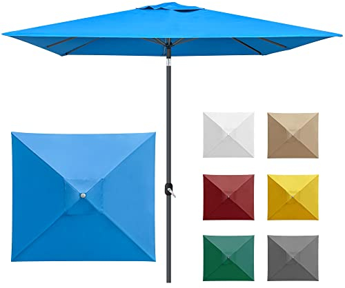 paramondo interpara Sonnenschirm aus 230 g/㎡ Polyesterfaser quadratisch 3 x 3m blau + Gestell anthrazit, Gartenschirm Marktschirm knickbar, Stabil, für Terrasse Balkon Sonnenschirm mit Kurbel, 8,8kg