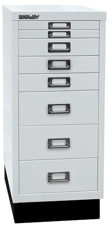 BISLEY MultiDrawer, 29er Serie mit Sockel, DIN A4, 8 Schubladen, Metall, 645 Lichtgrau, 38 x 27.9 x 67 cm