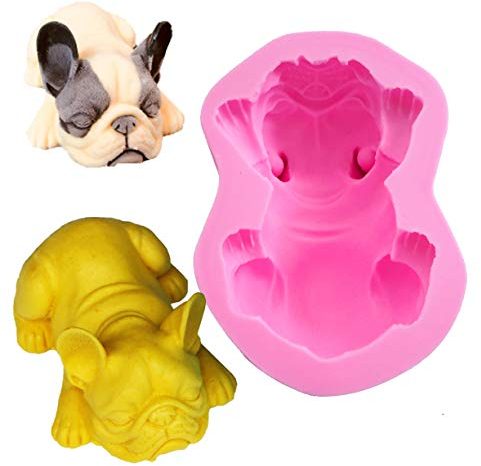 Fewo 3D-Silikonform mit französischer Bulldogge, für Fondant, Schokolade, Süßigkeiten, Kuchen, Dekoration, Kerze, Seife, Lotion, Bar, Wachsmalstift, Schmelzpflaster, Polymerton