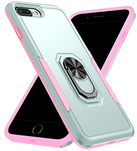 MilanNice Handyhülle für iPhone 7 Plus/8 Plus/6 Plus Heavy Duty Hülle Stoßfest Kratzfest mit 360 Grad Ring Halter Standfunktion TPU Cover Protective Handy Schutzhülle,Grün