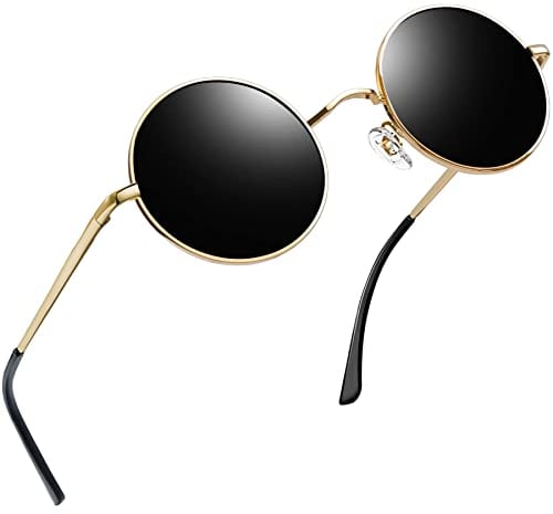 Joopin Klassische Runde Sonnenbrille Herren Schwarz Polarisierte Retro Hippie Runde Sonnenbrille Damen UV400 Vintage Steampunk Metallrahmen(Gold Schwarz)