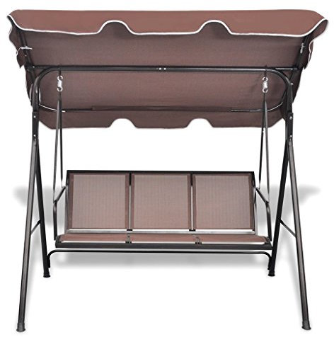 Gawany Hollywoodschaukel Gartenschaukel mit Sonnendach 3-Sitzer Schaukel Stuhl Schaukelbank Gartenmöbel Stahl 178 x 112 x 155 cm (L x B x H),Kaffeebraun