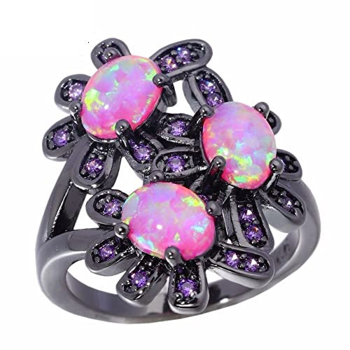 SALAN Créé Rose Opale De Feu Violet Zircon Couleur Or Noir Mode pour Femmes Bijoux Bague Cadeau