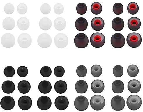 Jaimela 48 Pezzi Earbud Pads Earbud di Ricambio in Silicone per Auricolari da 4,5 a 6 mm Suggerimenti, Compatibile con la Maggior Auricolari, 3 Taglie(Rosso Grigiastro/Trasparente/Nero/Grigio)