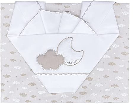 Andy & Helen Bettwäsche-Set für Kinderwagen, Bestickt, Spannbettlaken mit Gummibändern und Kissenbezug, cremefarben