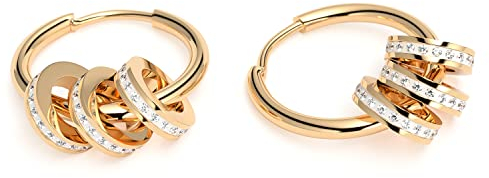 THIORA Damen Creolen - 'Bali Breeze' | Premium Edelstahl | Funkelnde Ohrringe Frauen | Glitzernde Zirkonia | Hoop (Gold)