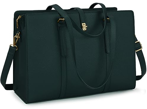 IGOLUMON Sac Cabas Femmes Sac à Main Grande Capacité pour Ordinateur 15.6 Pouces Imperméable PU Cuir pour Cours Lycee Bandoulieres Epaule pour Affaires Travail Vert Foncé
