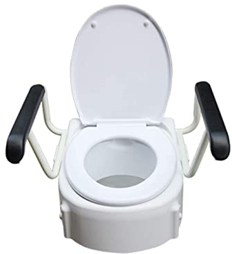 Erhöhter Toilettensitz, erhöhter Toilettensitz mit Griffen, behindertengerechte Toilettensitzerhöhung mit Deckel mit gepolsterten Griffen, tragbarer Sitz für Behinderte, eingeschränkte Mobilität