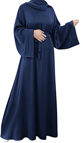 OBEEII Muslim Clothes for Women, Women Islamic Abaya Middle East Dubai Turkish Full Length Dress Navy XL