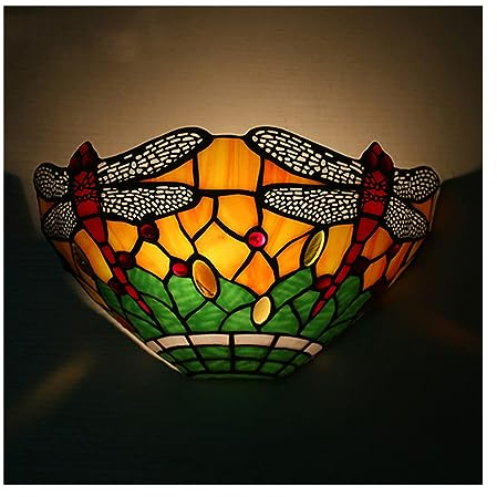 Uziqueif Vintage Wandleuchte/Wandlampe Innen im Tiffany-Stil, Retro Wandbeleuchtung mit 1pcs Leuchtmittel und Lampenschirm aus Buntglas - für Wohnzimmer Schlafzimmer Treppenhaus Flur Kinderzimmer,B