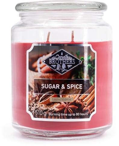 Candle-Brothers Große Duftkerze im Glas mit Deckel | Sugar & Spice | Duftkerze Zimt | Kerze 2 Docht | Kerze lange Brenndauer | Geschenk für Frauen