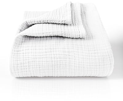 LAYNENBURG Premium Musselin Tagesdecke 150x200 cm - 100% Baumwolle - extraweiche, leichte Sommerdecke als Kuscheldecke, Bett-Überwurf, Baumwolldecke, Couch-Überwurf - warme Sofa-Decke (Weiß)